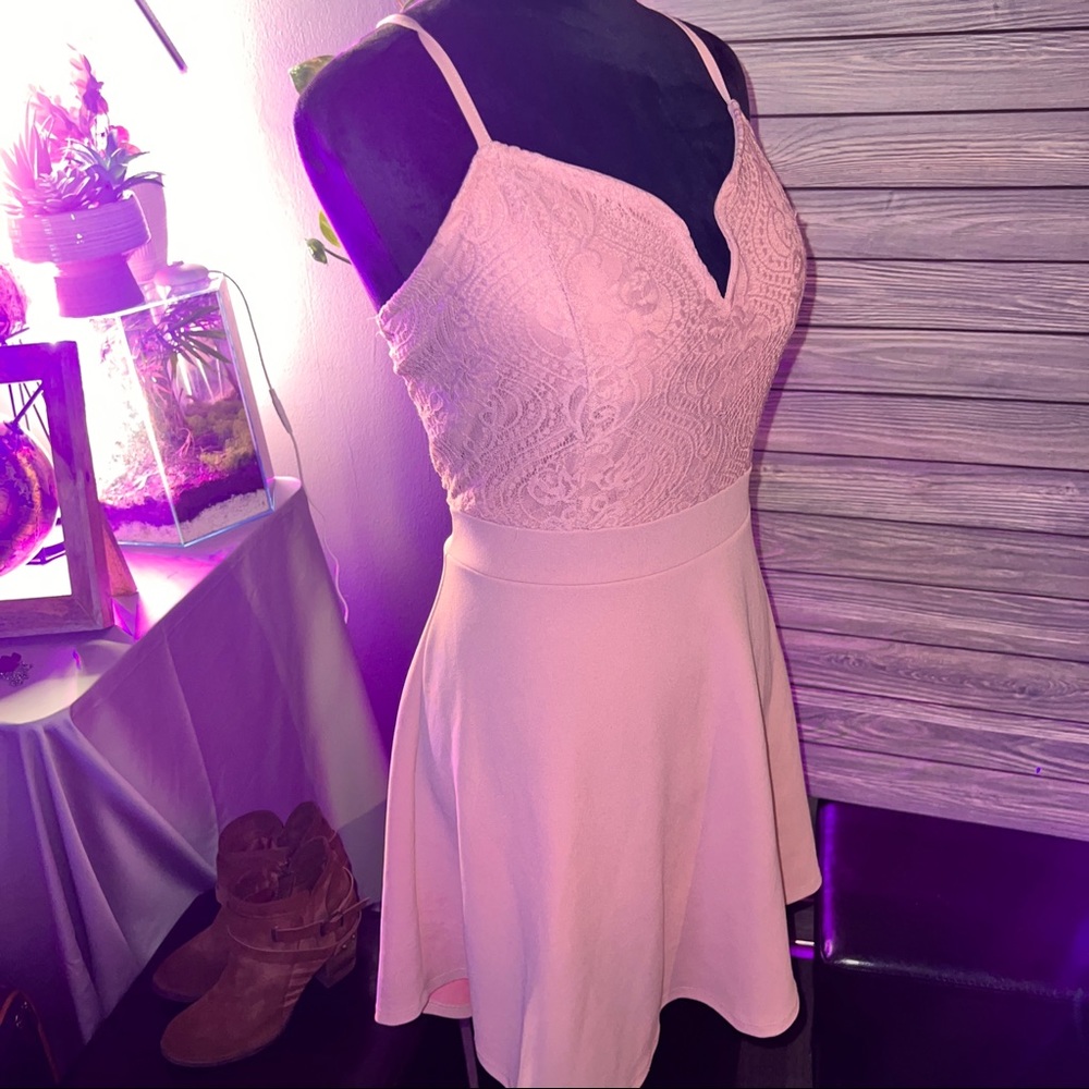 Subtle Pink Lace Cami Dress - Back Lace See-Through -